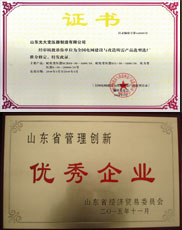 威海变压器厂家优秀管理企业证书